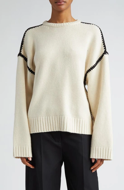 Totême Oversized Whipstitched Wool, Cashmere And Cotton-blend Sweater In Snow