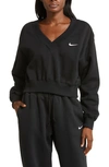 Nike Women's  Sportswear Phoenix Fleece Cropped V-neck Top In Black