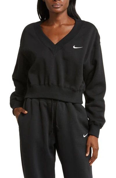 Nike Women's  Sportswear Phoenix Fleece Cropped V-neck Top In Black