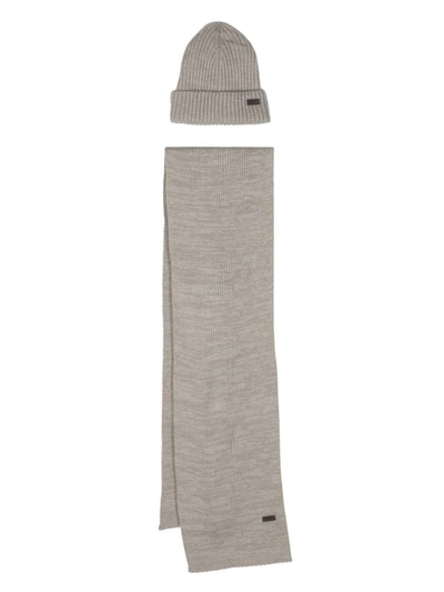 Barbour Logo Rib Knit Beanie In Grey