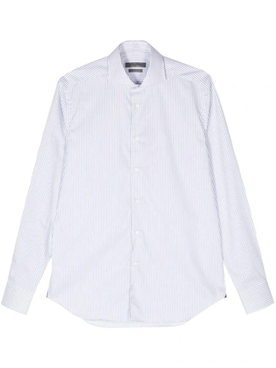 Corneliani Striped Cotton Shirt In Clear Blue