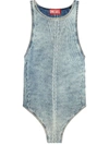 Diesel M-tansy Sleeveless Denim Bodysuit In Blue