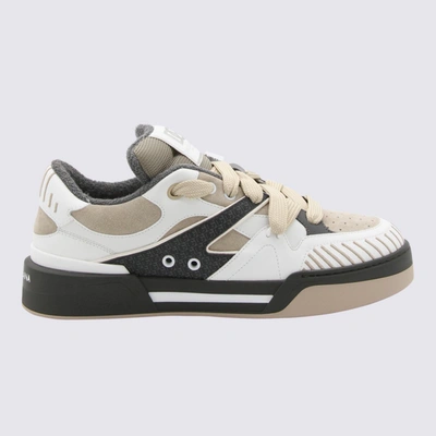 Dolce & Gabbana Taupe And White Leather New Roma Sneakers In Grey