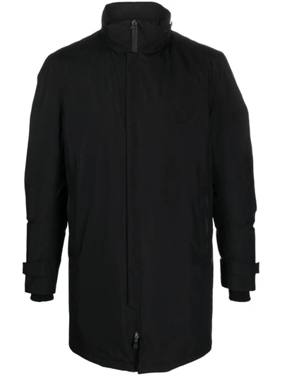 Herno High-neck Plain Zipped Raincoat In Black