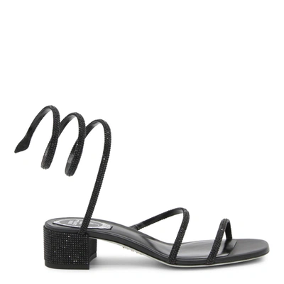 René Caovilla Sandals In Black Satin/jet Strass