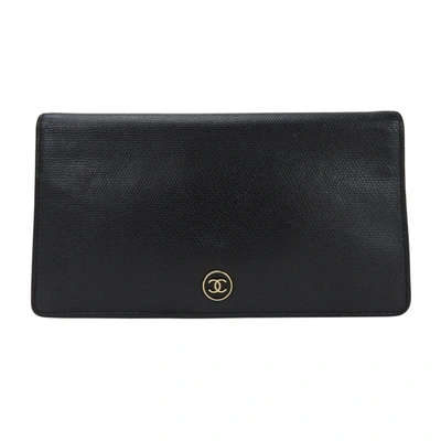 Pre-owned Chanel Coco Button Black Leather Wallet  ()