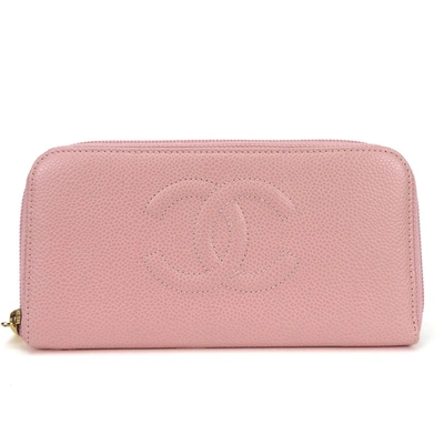 Pre-owned Chanel Logo Cc Pink Leather Wallet  ()