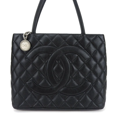 Pre-owned Chanel Medaillon Black Leather Tote Bag ()