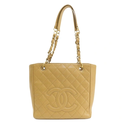 Pre-owned Chanel Pst (petite Shopping Tote) Beige Leather Tote Bag ()