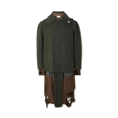 Maison Margiela Destroyed-look Coat In Green