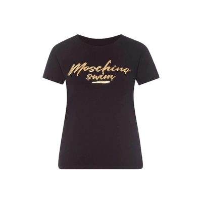 Moschino Swim Cotton Logo T-shirt In Black