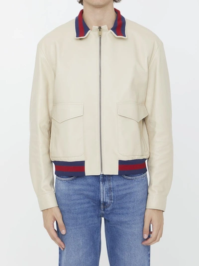 Gucci Beige Leather Bomber Jacket