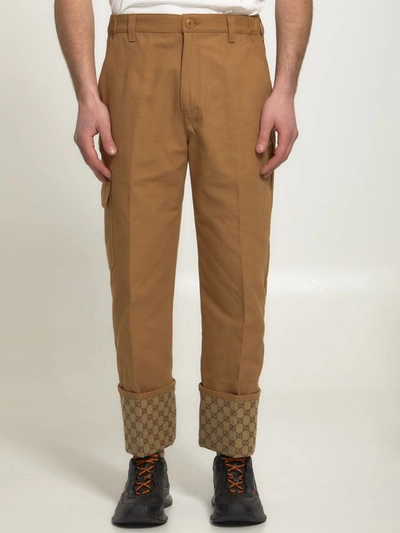 Gucci Gg Supreme Straight Cotton Pants In Beige