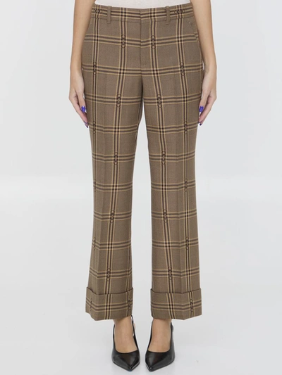 Gucci Horsebit Checked Trousers In Beige Brown