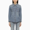 Chloé Long-sleeved Lapel Denim Coat In Blue