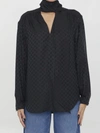 Gucci Gg-jacquard Silk-crepe Shirt In Black