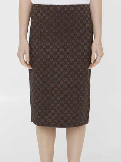 Gucci Gg Viscose Skirt In Brown