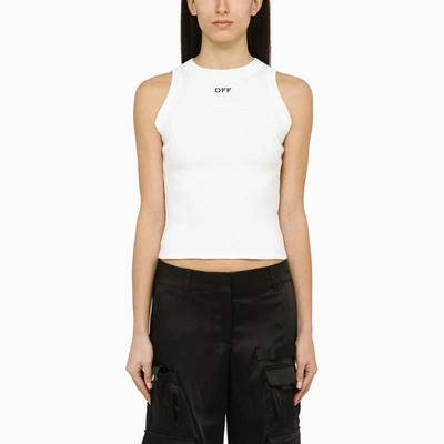 Off-white Embroidered-logo Ribbed Tank Top In White