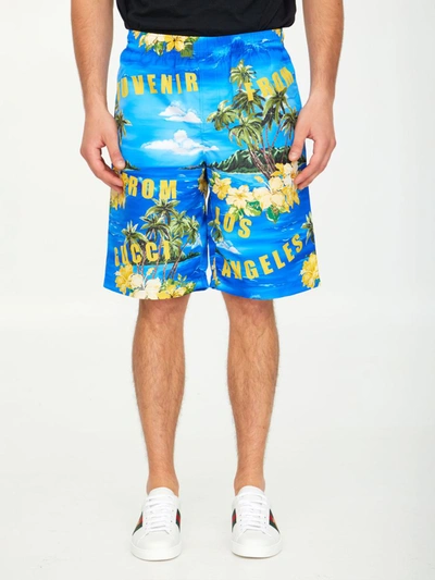 Gucci Graphic-print Swim Shorts In Blue