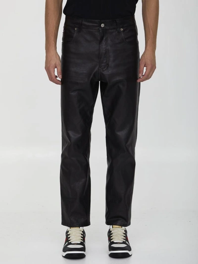 Gucci Shiny Leather Trousers In Black