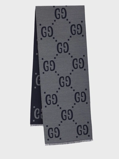 Gucci Gg Jacquard Scarf In Blue