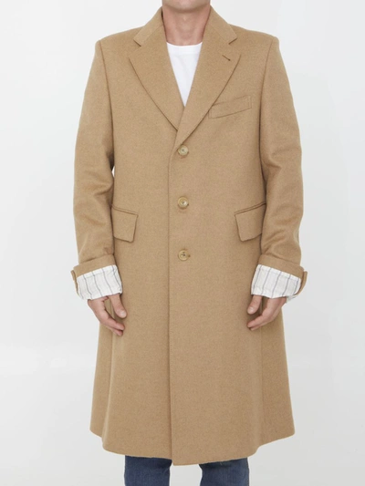 Gucci Camel Wool Coat In Beige