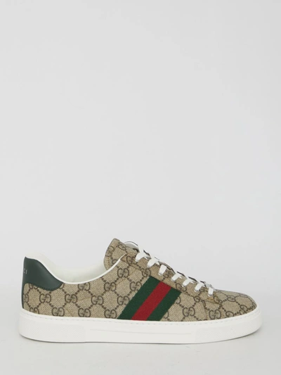 Gucci Ace Gg Supreme Bee-print Monogrammed Sneakers In Beige
