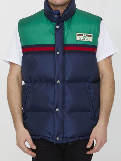 Gucci Colour-block Padded Down Gilet In Blue
