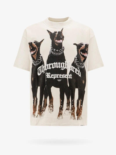 Represent Mens Vintage White Thoroughbred Graphic-print Cotton-jersey T-shirt In Beige