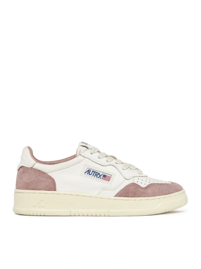 Autry Medalist Low Sneakers In White Goat Leather And Pink Suede In Multicolour