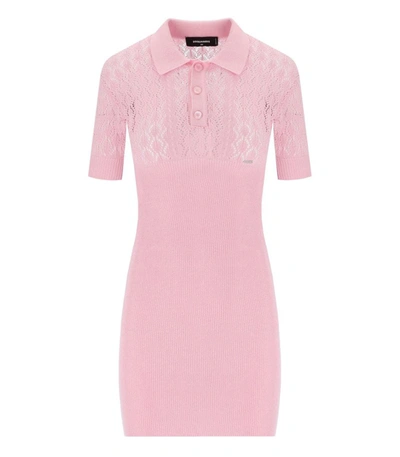 Dsquared2 Pink Openwork Knitted Dress