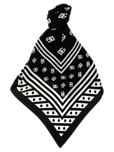 Dolce & Gabbana Logo Scarf In White/black