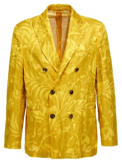 Etro Patterned-jacquard Double-breasted Blazer In Yellow