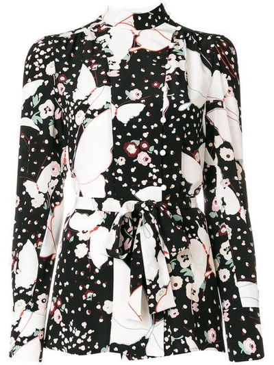 Valentino Floral Print Blouse In Nero