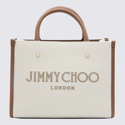 JIMMY CHOO JIMMY CHOO NATURAL AND TAUPE CANVAS AVENUE TOTE BAG