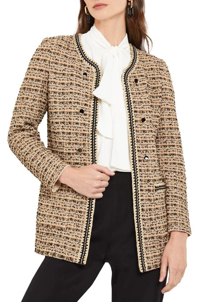 Misook Women's Tailored Tweed Knit Jacket In Italian Clay/biscotti/black