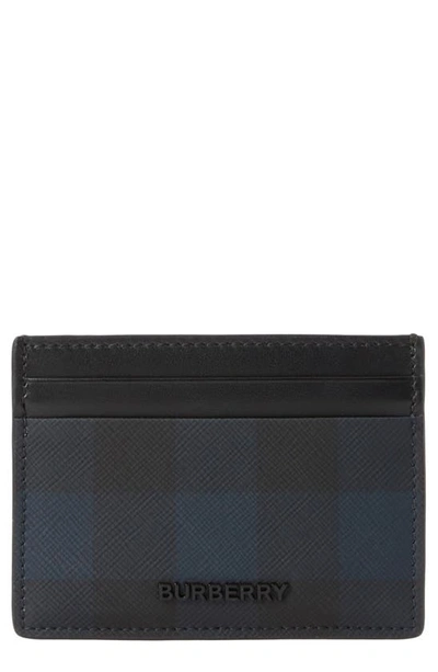 Burberry Leather Check Card Holder In Blue