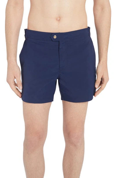 Tom Ford Logo-buckle Compact-poplin Swim Shorts In Blue