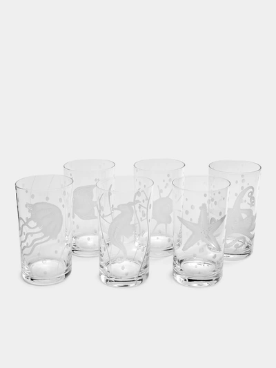 Artel Frutti Di Mare Hand-engraved Crystal Tall Tumblers (set Of 6) In Transparent