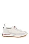 Thom Browne White Low Top Perforated Sneaker With Non-slip Rubber Outsole In White