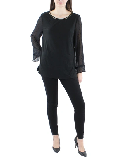 Jm Collection Womens Metallic Neck Sheer Sleeve Blouse In Black