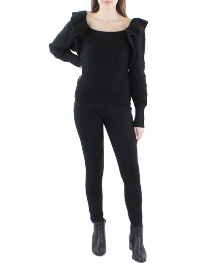 Bcbgmaxazria Womens Cable Knit Bateau Neck Pullover Sweater In Black