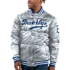 STARTER STARTER SILVER BROOKLYN DODGERS COOPERSTOWN COLLECTION BRONX SATIN FULL-SNAP BOMBER JACKET