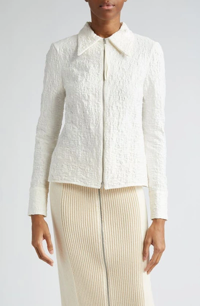 JIL SANDER CRINKLE LONG SLEEVE ZIP FRONT SHIRT