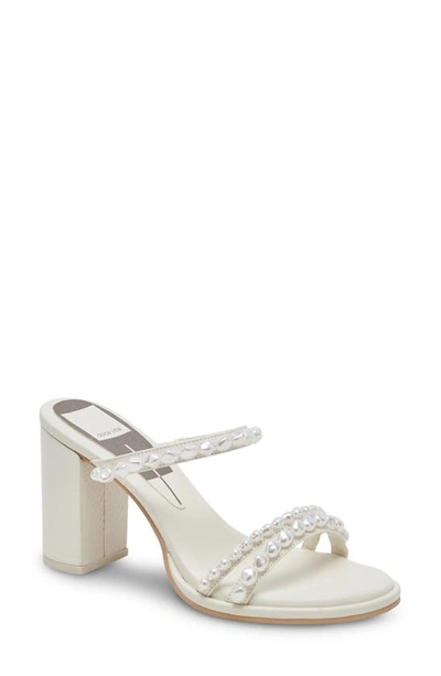 Dolce Vita Barrit Pearl Vanilla Embellished Strappy High Heel Sandals In White