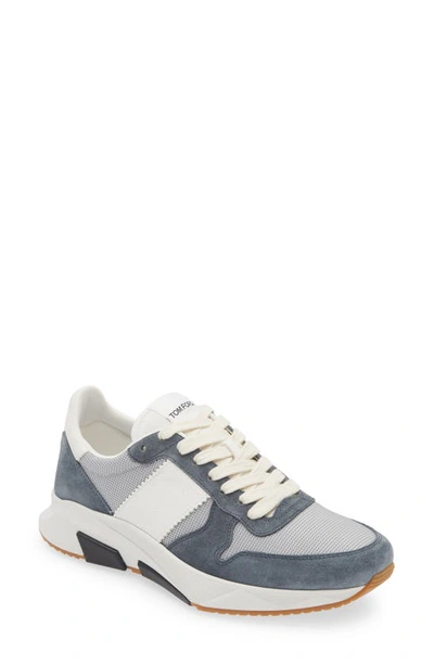 Tom Ford Grey Jagga Trainers In Silver Petrol Blue White