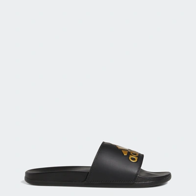 Adidas Originals Adilette Comfort Slide Sandal In Gold Metallic/core Black/core Black
