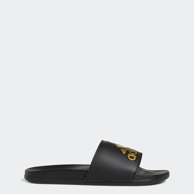 Adidas Originals Adilette Comfort Slide Sandal In Core Black/gold Metallic/core Black