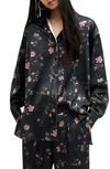 Allsaints Louisa Tanana Floral Print Satin Button-up Shirt In Black