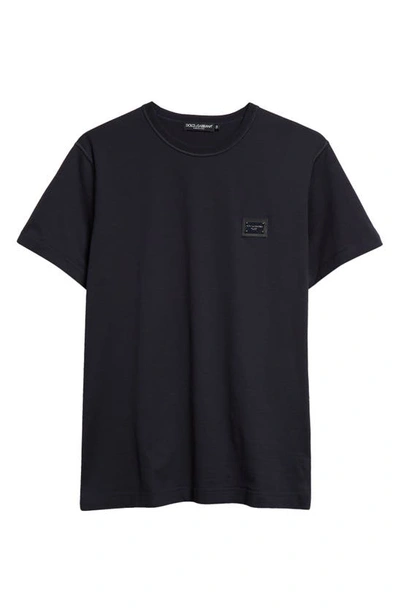 Dolce & Gabbana Logo Plate Crewneck Cotton T-shirt In Very Dark Blue